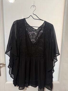 torrid Black Lace-Front Chiffon Cascade Blouse
